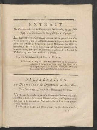 Déliberation Du Directoire du Département du Bas-Rhin ...