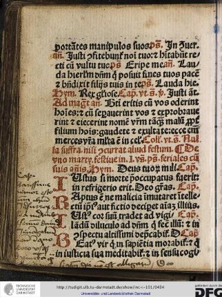 De uno martyre festive in primis vesperis, psalmi feriales cum suis antiphonis