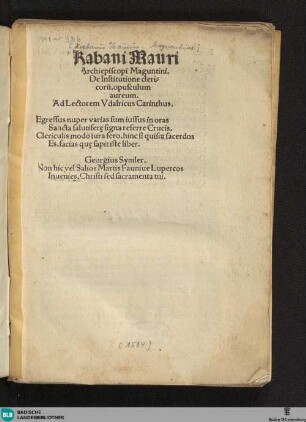 Rabani Mauri Archiepiscopi Maguntini de institutione clericorum, opusculum aureum ...
