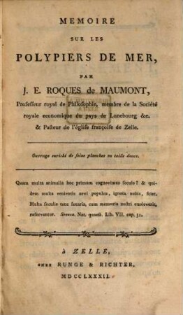 Memoire Sur Les Polypiers De Mer