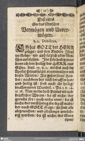 Discurs über des Menschen Vermögen und Unvermögen