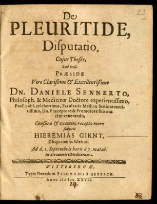 De Pleuritide, Disputatio
