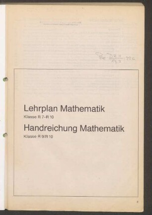 Handreichung für die Realschule Klasse 9/10 Mathematik: Lehrplanrevision Haupt- und Realschulen