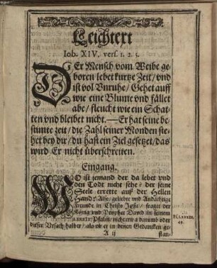 [Eine Christliche Leichpredigt.]