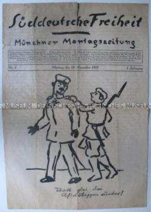 Erste Ausgabe der illustrierten Wochenzeitung "Süddeutsche Freiheit"