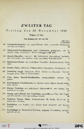 Zweiter Tag: Freitag, den 29. November 1940, Beginn 15 Uhr (Nr. 261-530)