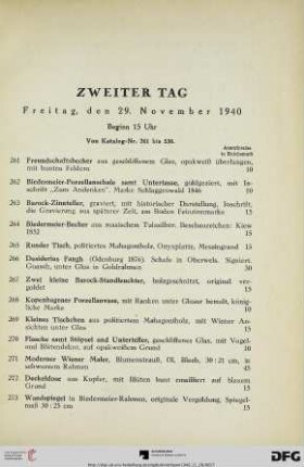 Zweiter Tag: Freitag, den 29. November 1940, Beginn 15 Uhr (Nr. 261-530)