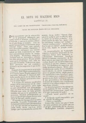 El arte de hacerse rico. [Continuación] : Capítulo IV. Modo de obtener éxito en los negocios. Del libro de Mr. Hardwicke. Traducido por una señorita.