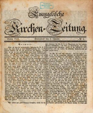 Evangelische Kirchen-Zeitung : Organ der Evangelisch-Lutherischen innerhalb der Preußischen Landeskirche, (Bekenntnistreue Gruppe), 8. 1831