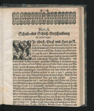 Num. I. Schuld- oder Schloss-Verschreibung de anno 1540.