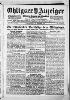 Ohligser Anzeiger : Ohligser Zeitung und Tageblatt ; einzige in Ohligs erscheinende Tageszeitung