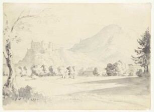 Schloss Leopoldskron vor der Festung Hohensalzburg, dahinter der Gaisberg