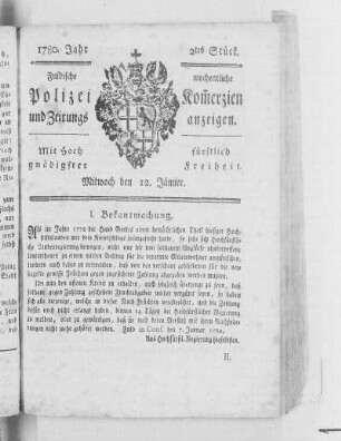 2tes Stück., Ausgabe vom 12. Januar 1780