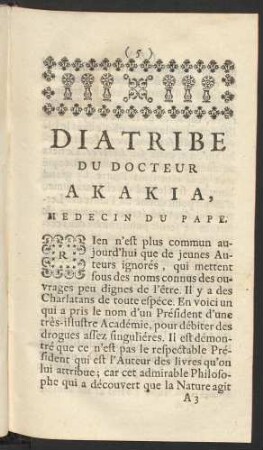 Diatribe Du Docteur Akakia, Medecin Du Pape : Decret De L'Inquisition Et Raport Des Professeurs De Rome, Au Sujet D'Un Pretendu President