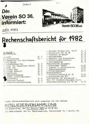Rechenschaftsbericht: Verein S0 36,               1982