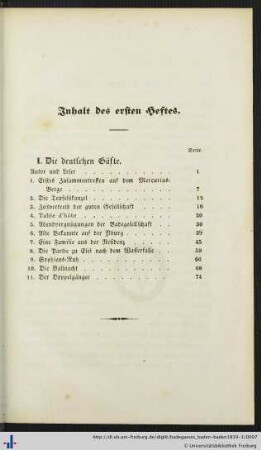 Inhalt des ersten Heftes.