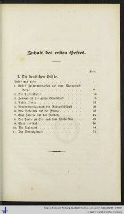 Inhalt des ersten Heftes.