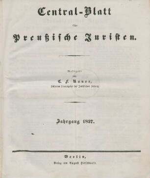 1.1837: Centralblatt für preußische Juristen