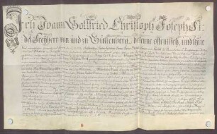 Instrumentum nobilitatis des Johann Gottfried von Guttenberg.