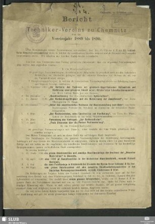 1889/90(1890): Bericht des Techniker-Vereins zu Chemnitz : über das Vereinsjahr ...