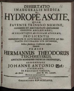 Dissertatio Inauguralis Medica De Hydrope Ascite