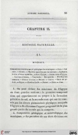Chapitre II: Histoire naturelle