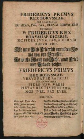 Fridericus Primus Rex Borussiae