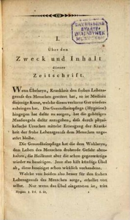 Hygiea : Zeitschr. f. öffentliche u. private Gesundheitspflege, 1,1. 1803