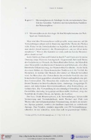 Kapitel 2: Metamorphosen als Aitiologie für die metaphorische Qualität des Seienden. Narrative und metaphorische Funktion der Metamorphose