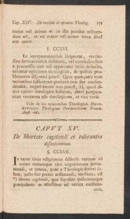 Caput XV. De libertate cogitandi et tolerantia dissentientium.