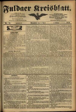 Erste Ausgabe vom Samstag, den 03. April 1909.