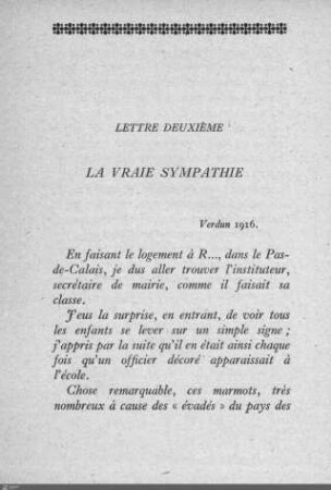 Lettre deuxième: La vraie sympathie