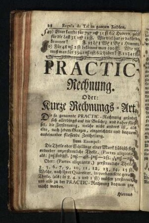 Practic-Rechnung. Oder Kurze Rechnungs-Art