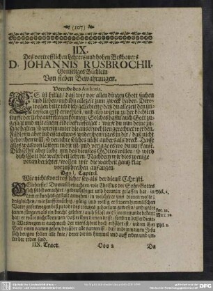 IIX. [VIII.] Des vortrefflichen Lehrers und hohen Beschauers D. Johannis Rusbrochii Gottseliges Büchlein Von sieben Bewahrungen