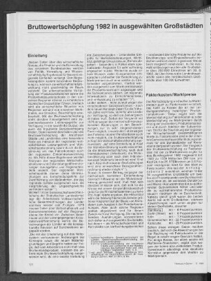 Bruttowertschöpfung 1982 in ausgewählten Großstädten