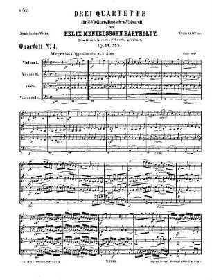 Felix Mendelssohn-Bartholdys Werke, 6,25. Nr. 25, Viertes Quartett : op. 44,2 in E-m[oll]. - 29 S. - Pl.-Nr. M.B.25