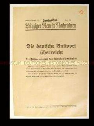 Sonderblatt der "Leipziger Neuesten Nachrichten" über ein Gespräch Hitlers mit dem britischen Botschafter