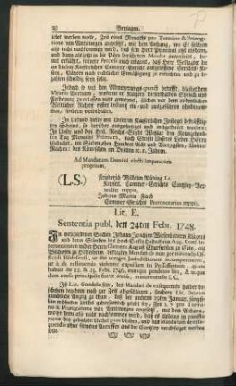 Lit. E. Sententia publ. den 24ten Febr. 1748.