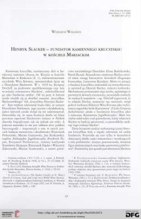 N.S. 12.2009: Henryk Slacker- fundator kamiennego krucyfiksu w kościele Mariackim