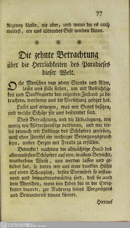 Die zehnte Betrachtung über die Herrlichkeiten des Paradieses dieser Welt
