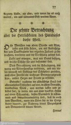 Die zehnte Betrachtung über die Herrlichkeiten des Paradieses dieser Welt