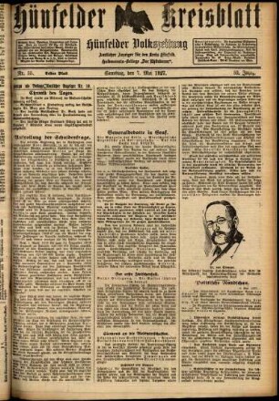 Erste Ausgabe vom Samstag, den 07. Mai 1927.