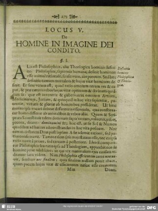 Locus V. De Homine In Imagine Dei Condito