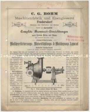Complete Brennerei-Einrichtungen nach dem System Bohm und Henze