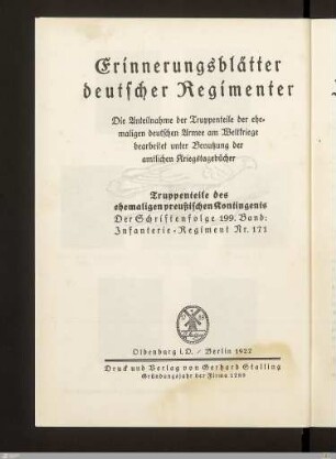 Das Infanterie-Regiment Nr. 171 im Weltkriege