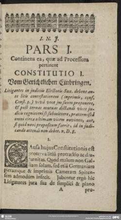 Pars I. Continens ea, quae ad Processum pertinent
