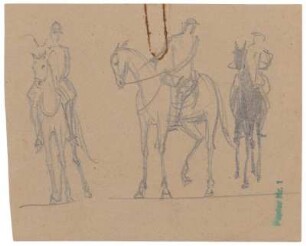 Studie zu drei Reitern : Zwei Reiter frontal, ein Reiter seitlich dargestellt; Privatsammlung G. Kleinhempel; Stempel unten rechts
