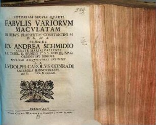 Historia Secvli Qvarti Fabvlis Variorvm Macvlatam