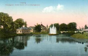 Leipzig: Palmengarten ; großer Weiher mit Leuchtspringbrunnen