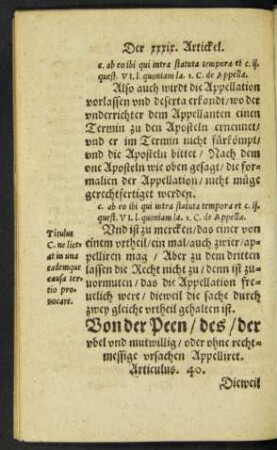 Von der Peen ... Articulus. 40.